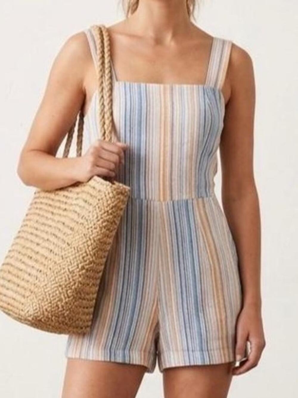 Reformation Island Linen Marbella Striped Romper